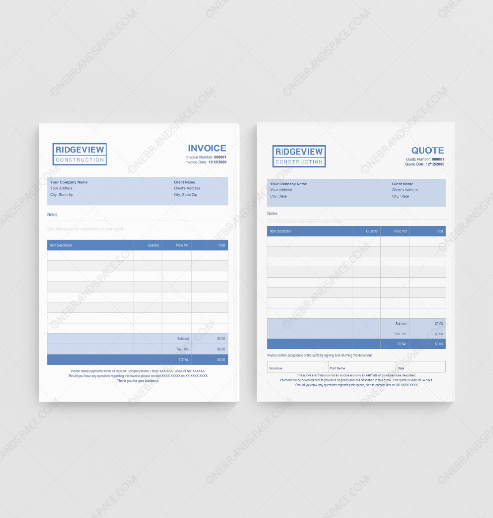 Ridgeview Construction Quote Invoice for Business