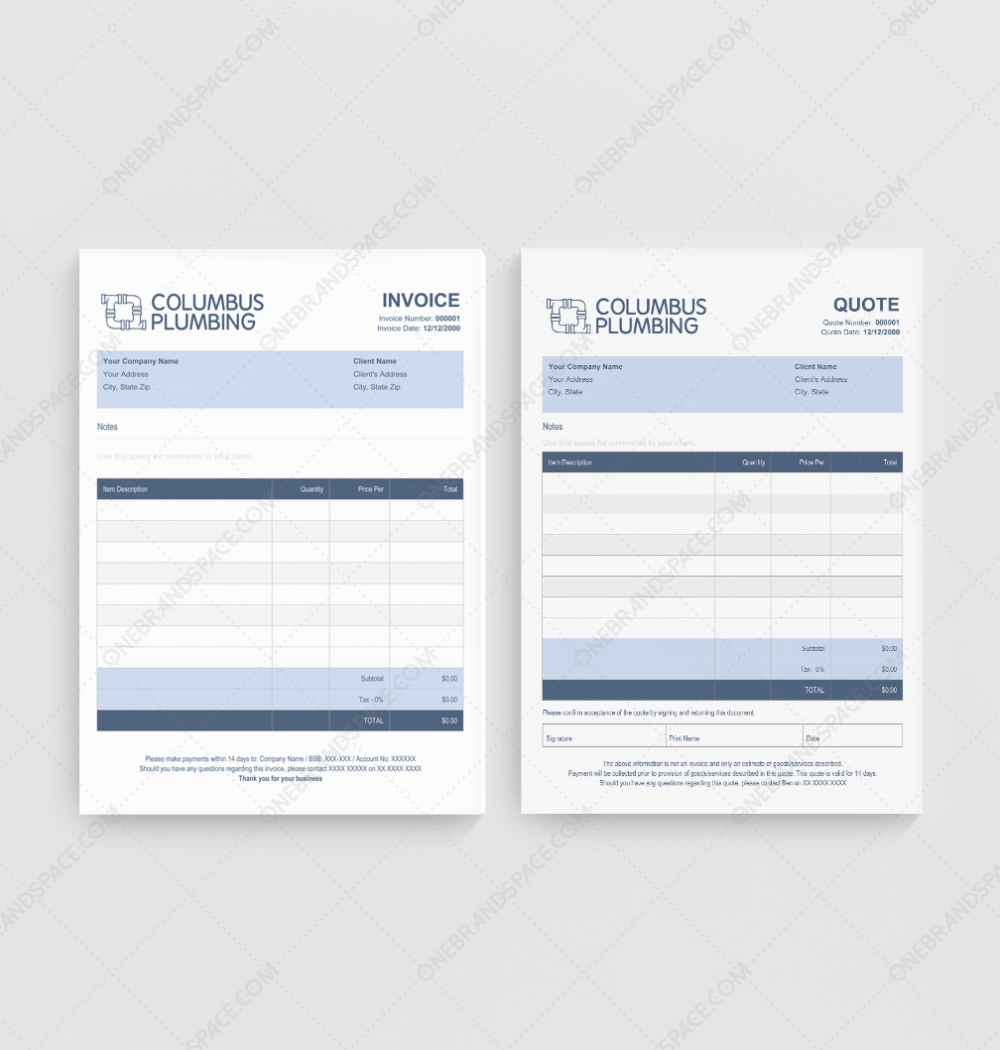 Columbus Plumbing Quote Invoice Template for Business